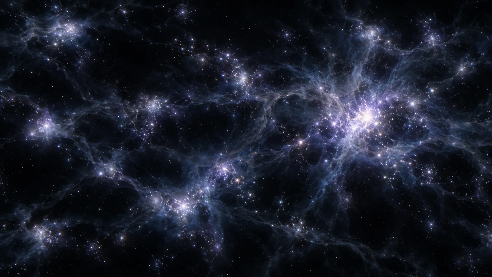 AI-generated conceptual view of early stars gathered into young galaxies across dark space.